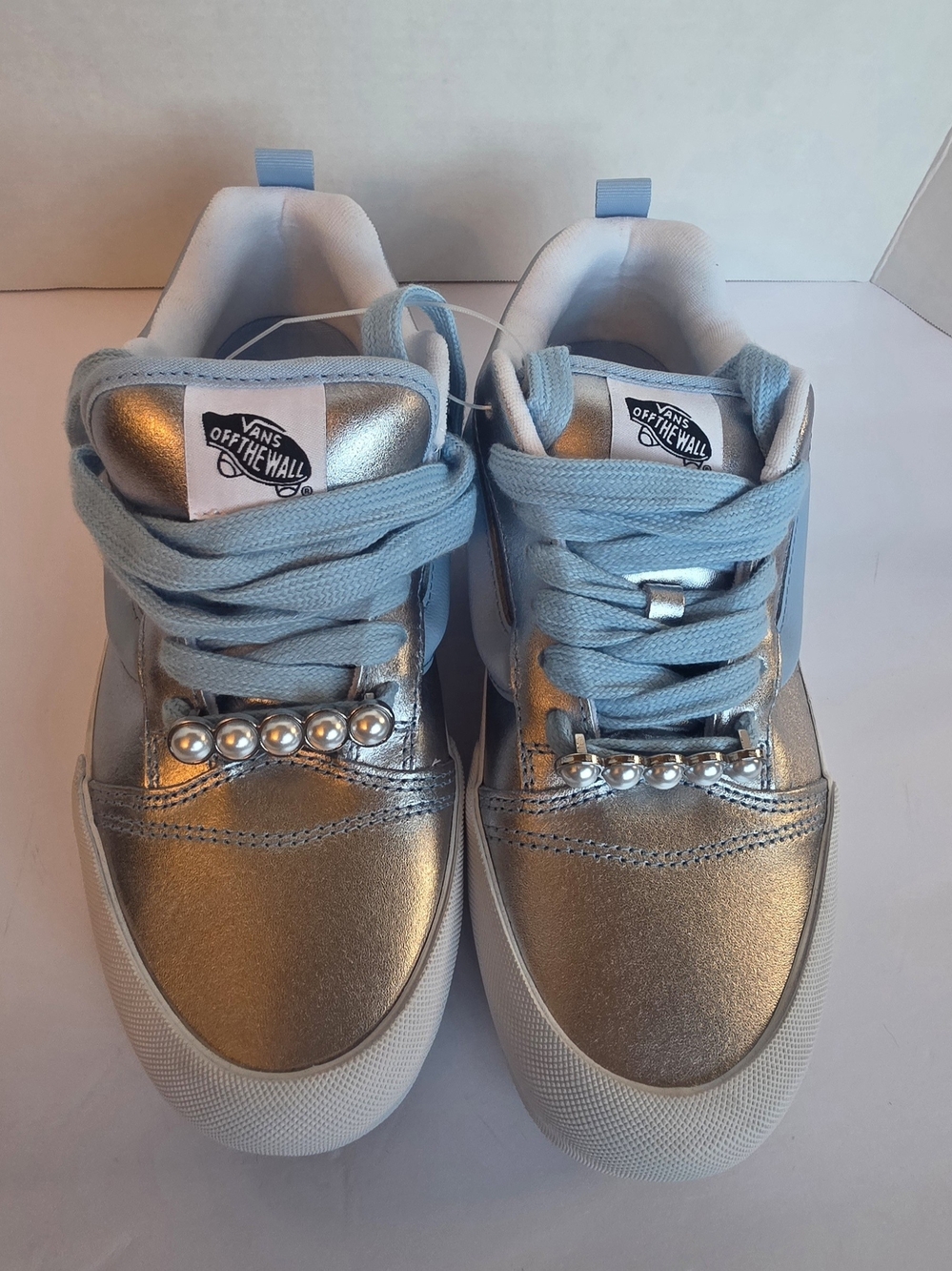 Vans Silver Metallic Sneakers with Light Blue Laces